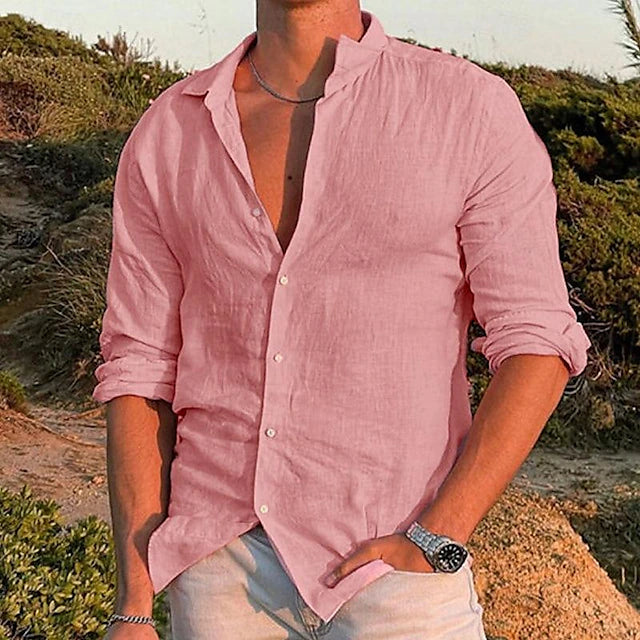 "Marcus linnen skjorte til mænd, åndbar, hvid button-down stil, passer til både afslappede og elegante lejligheder."