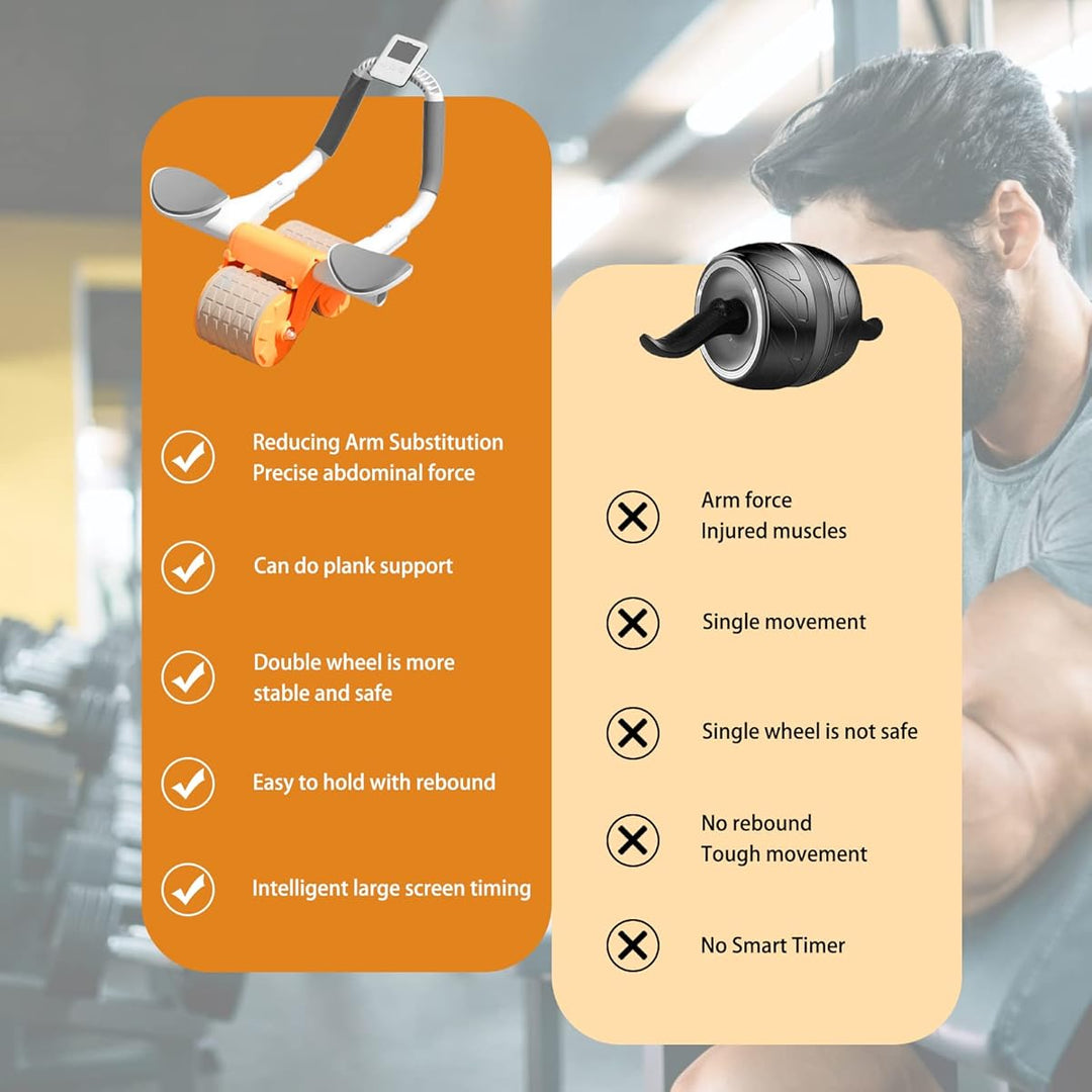 Ergonomisk mavehjul med behagelige håndtag og en effektiv automatisk tilbageslagsfunktion til fitness.
