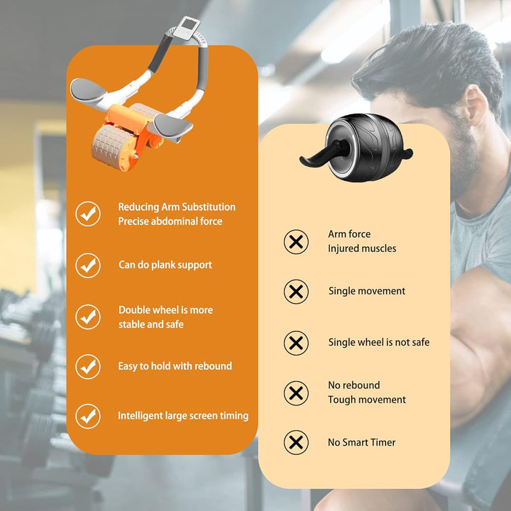 Ergonomisk mavehjul med behagelige håndtag og en effektiv automatisk tilbageslagsfunktion til fitness.