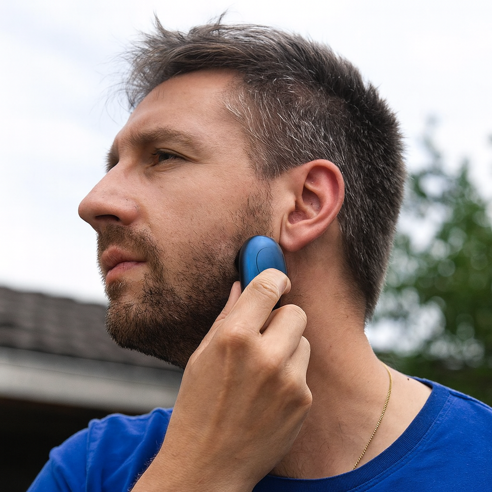 Bærbar mini barbermaskine med USB-C opladning. Perfekt til rejser, våd/tør brug.