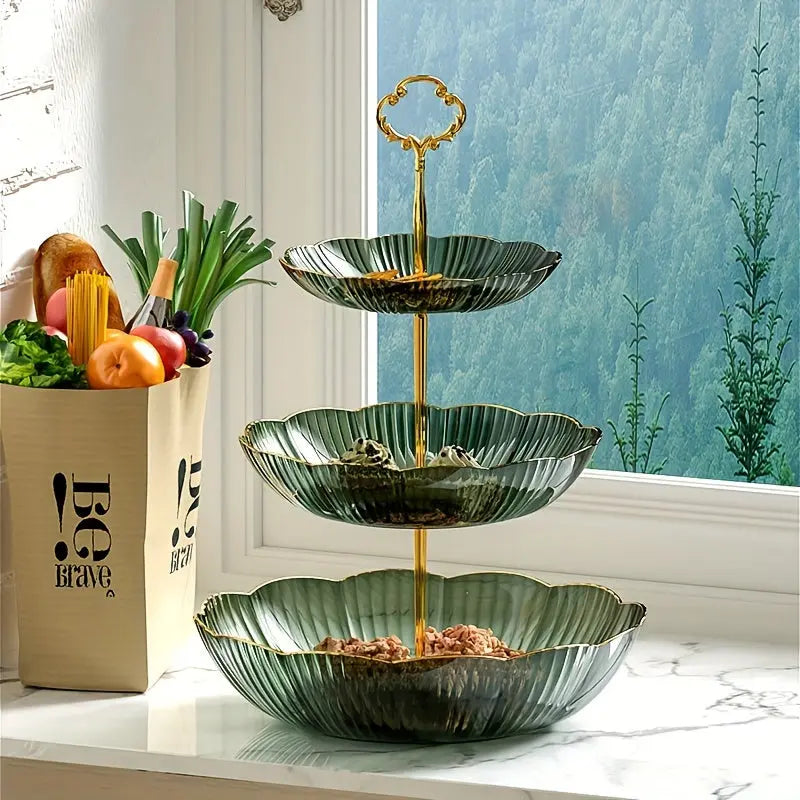 Stilfuld 2-lags frugtskål i moderne design. Perfekt til køkkenopbevaring & elegant hjemmeindretning.