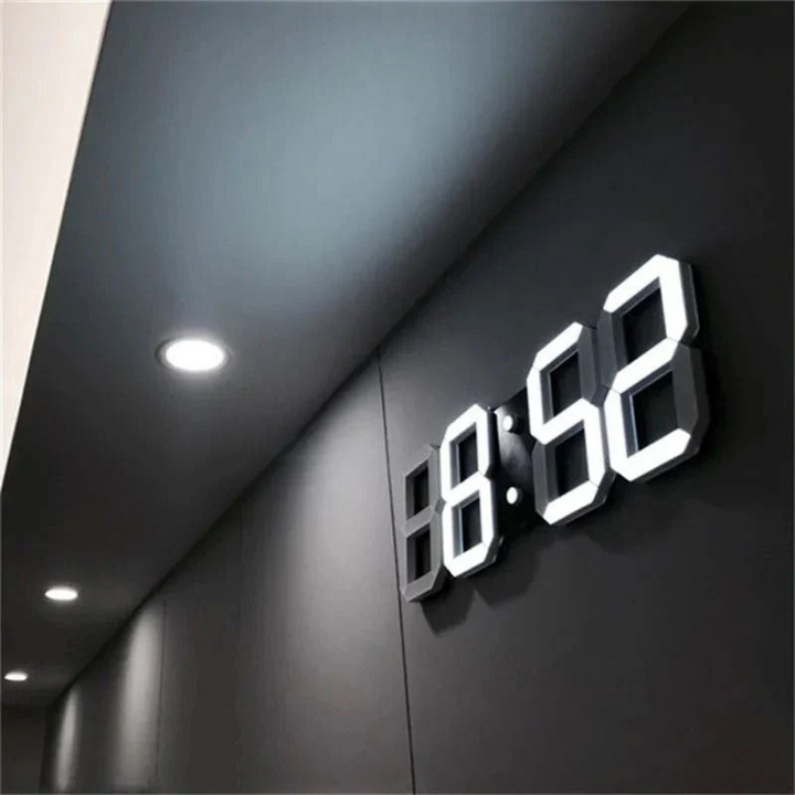 Stilrent 3D LED vægur med moderne digitalt design. Elegant vægdekoration til hjemmet.