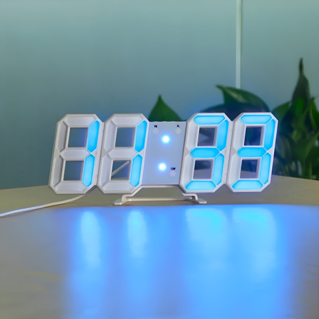 Digitalt vægur med 3D-effekt og LED-lys. Perfekt som moderne vægdekoration i hjemmet.