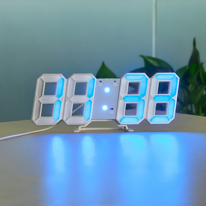 Digitalt vægur med 3D-effekt og LED-lys. Perfekt som moderne vægdekoration i hjemmet.