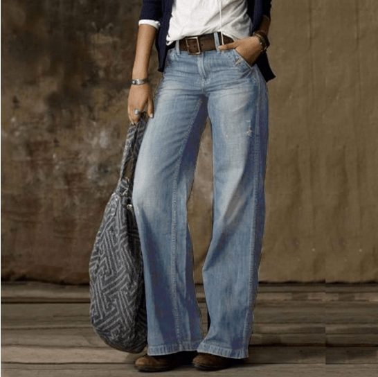 "Moderne brede ben denim-bukser i høj kvalitet, fremhæver stil og komfort med elegante detaljer, perfekt til enhver lejlighed