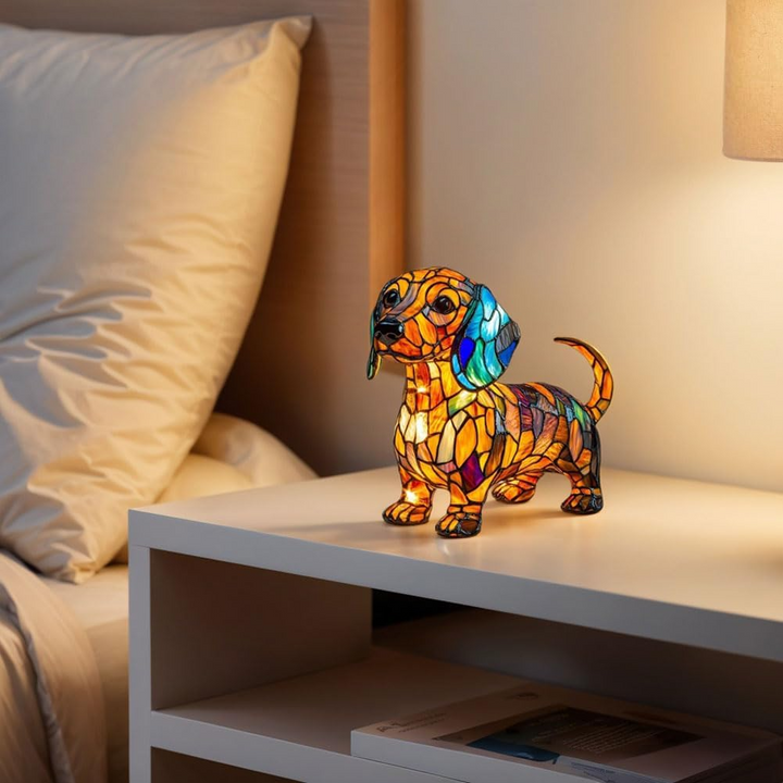 Elegant hundelampe, der giver varmt stemningslys. Moderne bordlampe for indretning med personlighed.