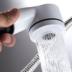 Sølv HydraLine vandhane til håndvask, med udtræk og nem installation.