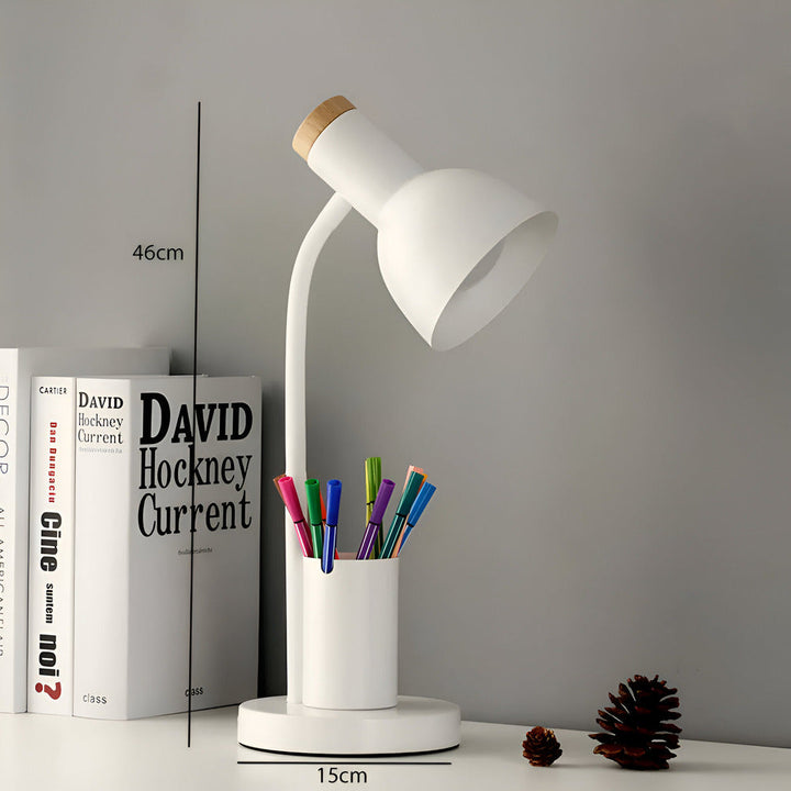Energivenlig LED bordlampe, ideel som læselampe og kontorbelysning med integreret penholder.