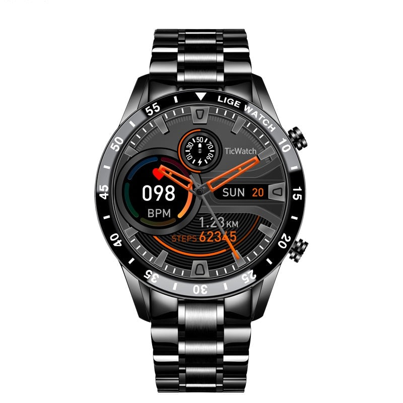 "Moderne smartwatch med rund skærm, stilfuldt og multifunktionelt, perfekt til både kontorbrug og sport, IP67 vandtæt."