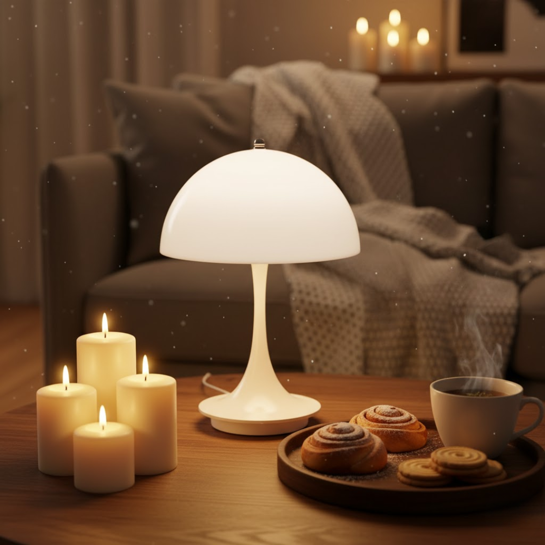 Moderne trådløs bordlampe med dæmpbar LED, god til arbejdsbordet, kontoret eller hygge.