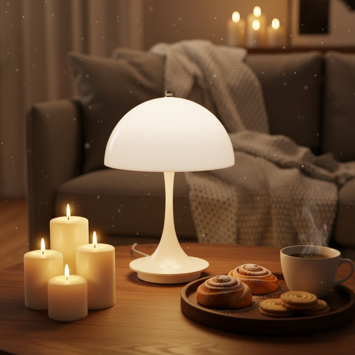 Moderne trådløs bordlampe med dæmpbar LED, god til arbejdsbordet, kontoret eller hygge.