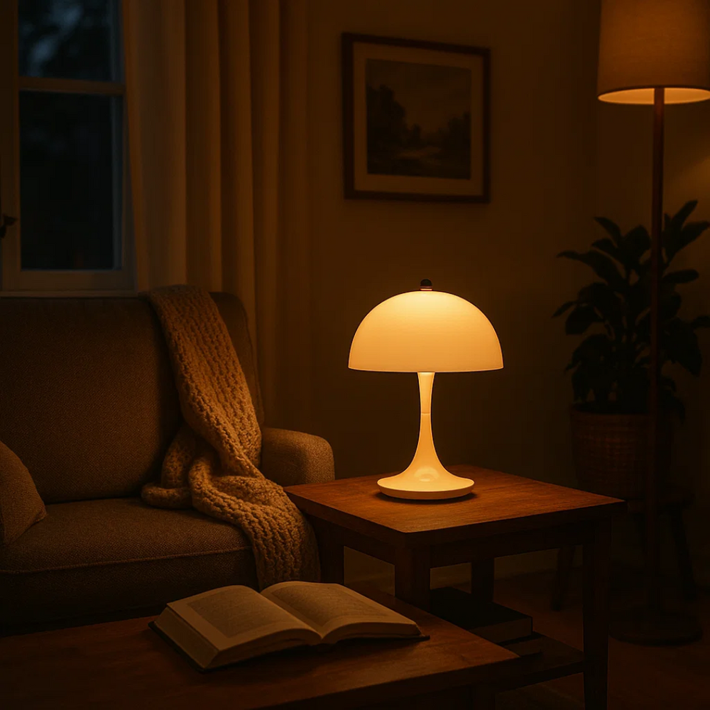 Genopladelig trådløs bordlampe i moderne design med justerbar dæmpbar LED-lys. Perfekt til hygge.
