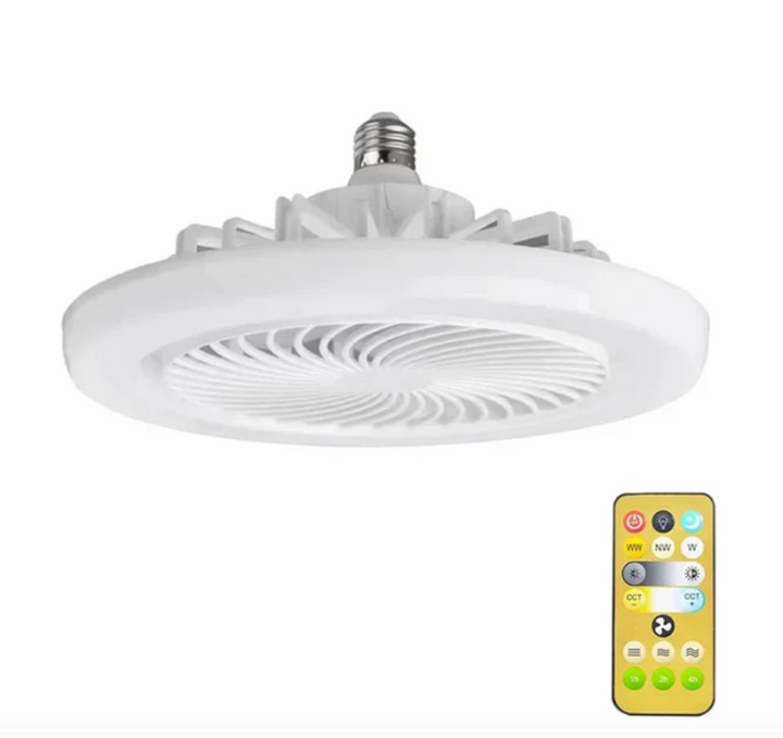 Kombineret loftventilator og LED-lampe til hjemmet. Leverer frisk luft og klart lys for et sundt indeklima.
