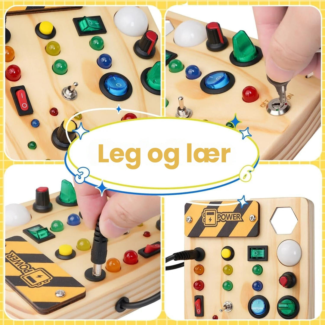 Montessori sansebræt til babyer og småbørn: Interaktivt læringslegetøj med lys og kontakter.