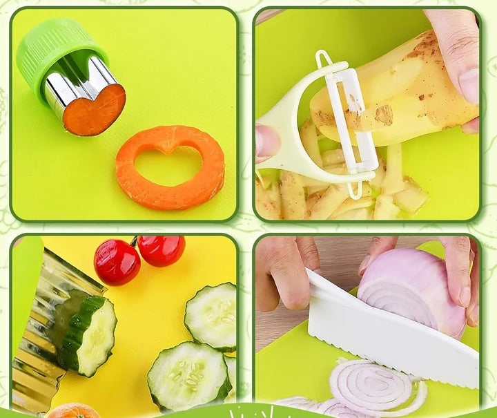 Komplet JuniorCook Montessori køkkenredskabssæt til børn, en perfekt gave til spirende kokke.