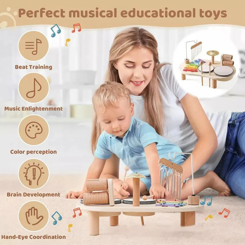 Pædagogisk Montessori trætrommesæt, der stimulerer kreativ leg, musikalitet og udvikling.