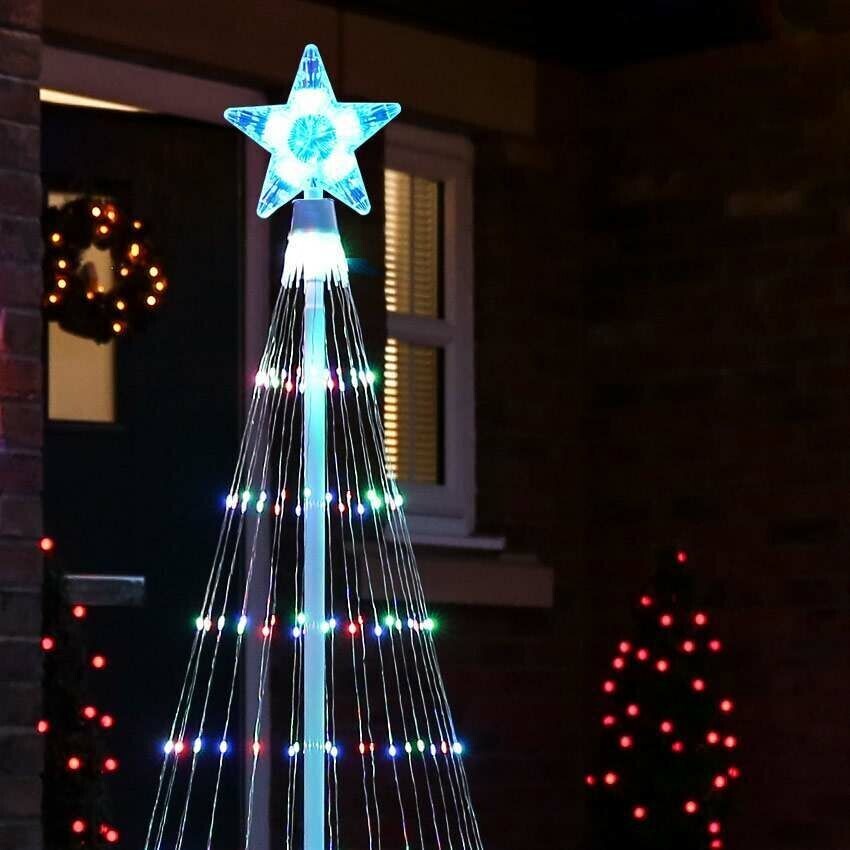 LED juletræsdekoration med animeret lysshow. Multifarvet udendørs julebelysning til din have.