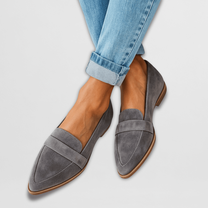 Elegante spidse loafers i khaki til kvinder, komfortable ortopædiske sommersko med slip-on design.