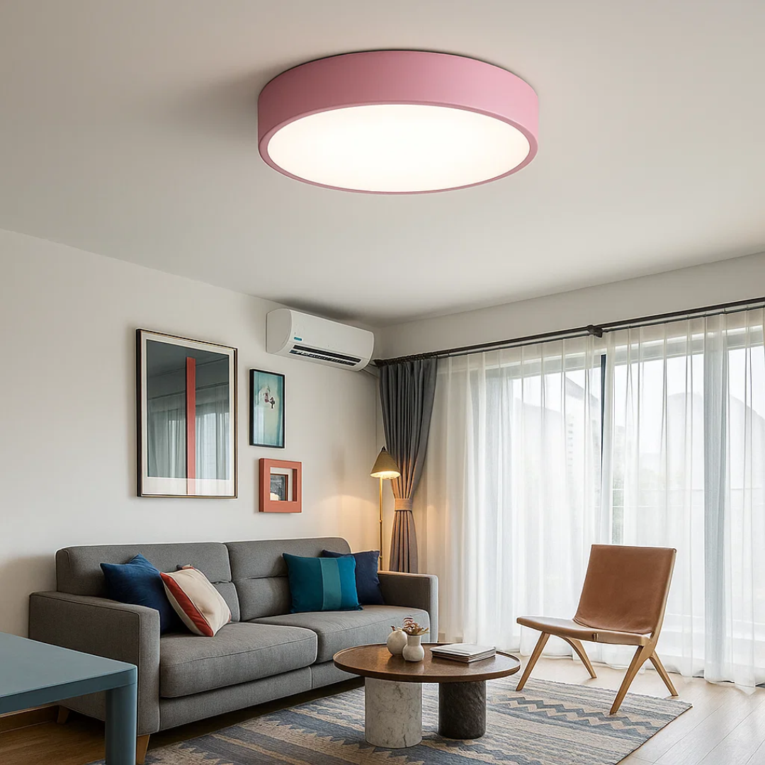 Energibesparende og stilfuld PastelRing LED loftlampe. Indendørs med bløde pastelfarver.
