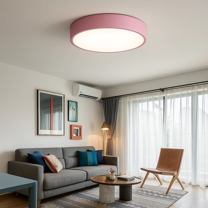 Energibesparende og stilfuld PastelRing LED loftlampe. Indendørs med bløde pastelfarver.