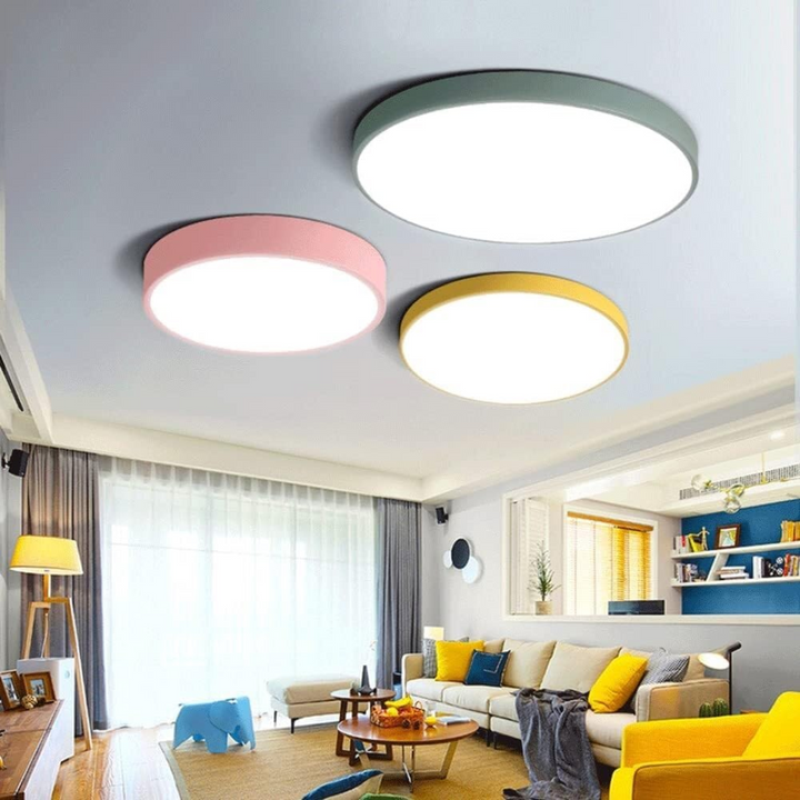 Moderne pastelfarvet LED loftlampe. PastelRing for energibesparende og rolig indendørs belysning.