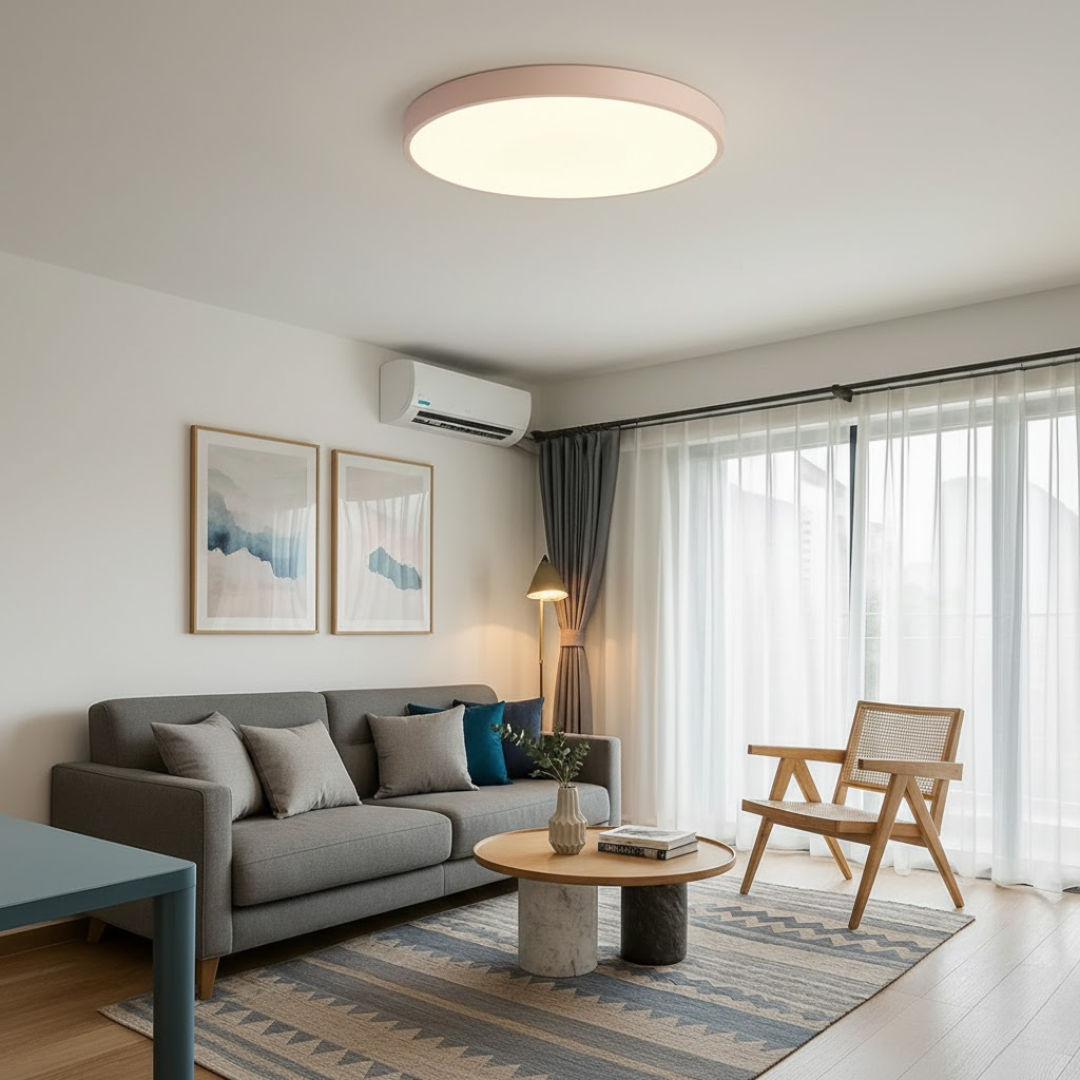 Rund LED loftlampe, PastelRing, med bløde pastelfarver. Moderne design til indendørs belysning.