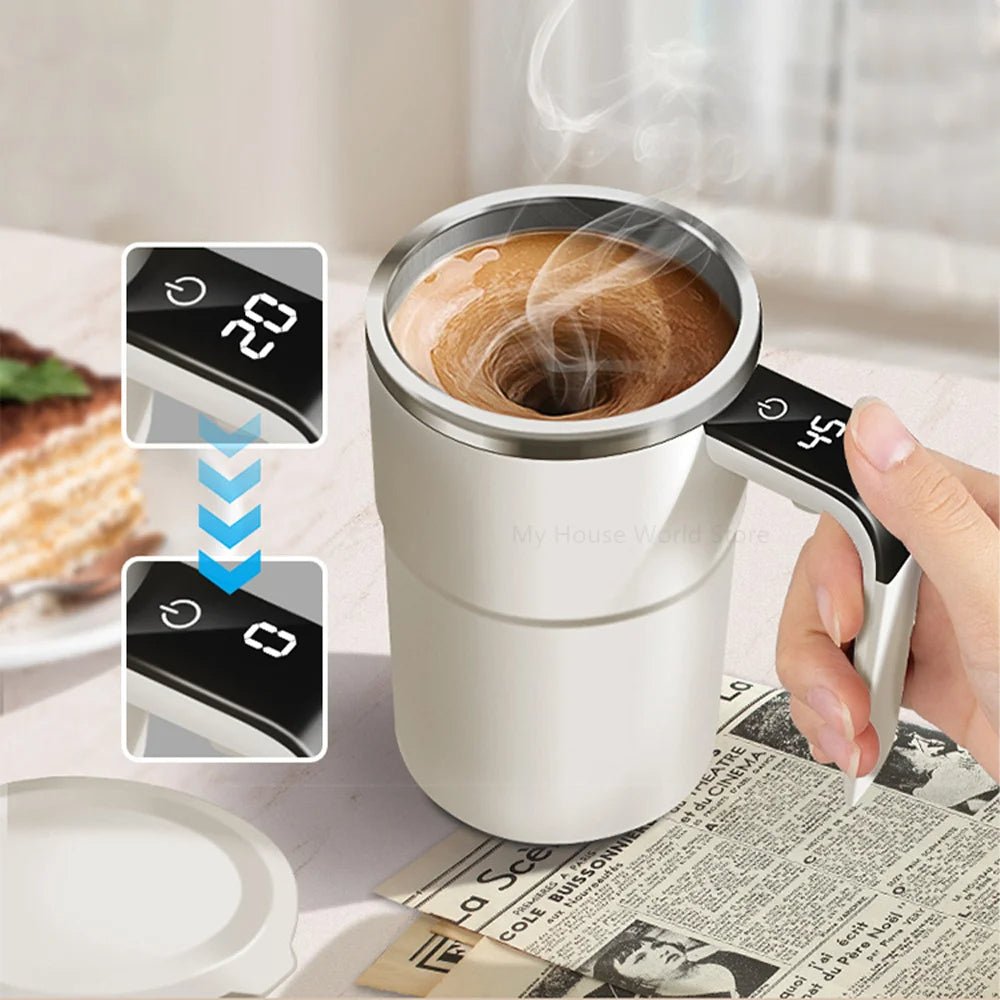 Pink automatisk kaffekop med selv-rørende funktion. Perfekt til kontor, rejse og en perfekt blandet drik.