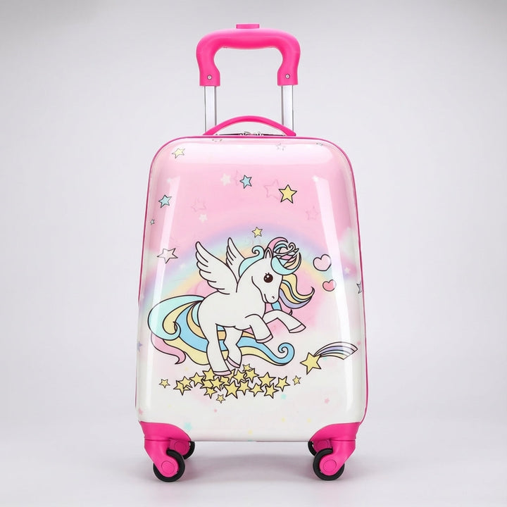 Sød pink enhjørning rejsekuffert til børn. Letvægts kuffert med hjul, ideel for små rejsende bagage.