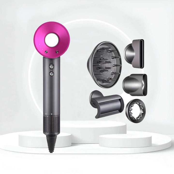 Pink, ergonomisk unisex hårtørrer til hurtig, skånsom tørring & glansfuldt hår. Salon kvalitet hårstyling.