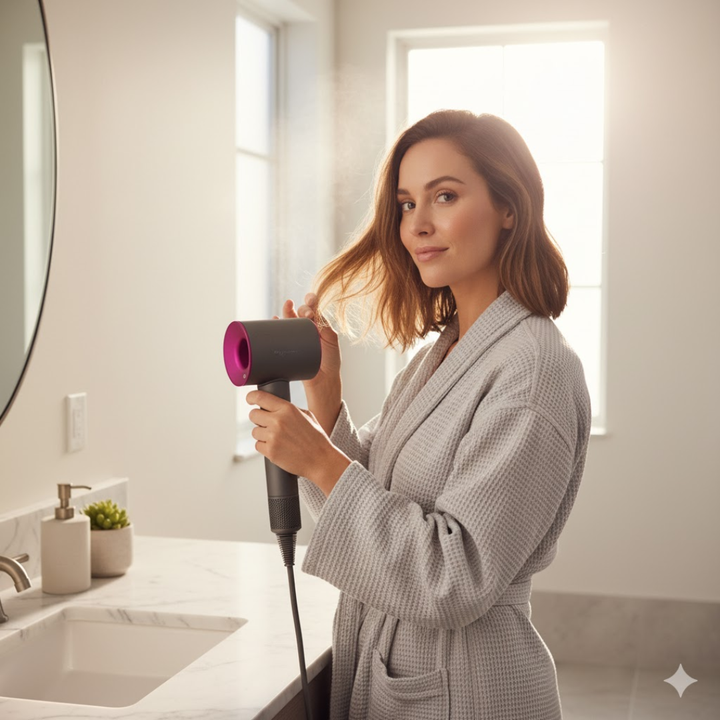 Moderne hårtørrer i pink til hurtig & skånsom hårpleje; giver glansfuldt hår med salon kvalitet.