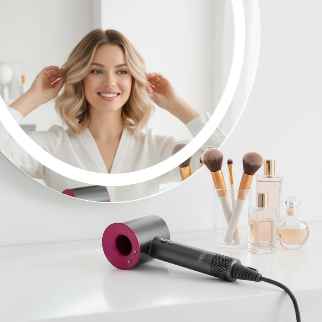 Ergonomisk pink hårtørrer til hurtig hårstyling, sikrer skånsom tørring & smukt hår.