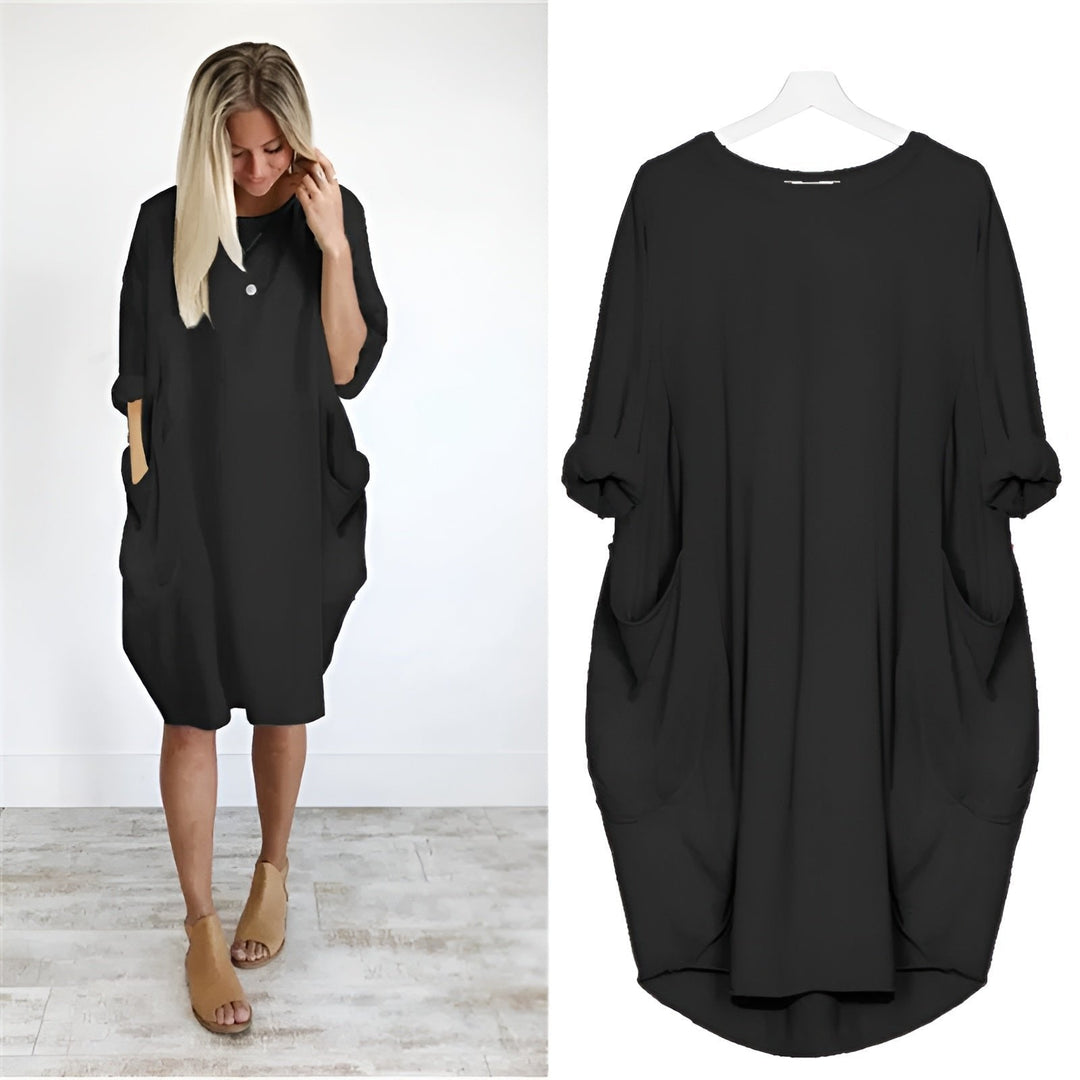 Plus size kjole til kvinder med lommer, elegant og løs pasform til hverdag.