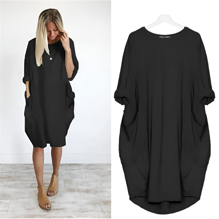 Plus size kjole til kvinder med lommer, elegant og løs pasform til hverdag.