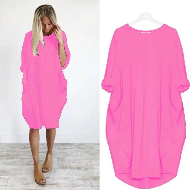 Dame plus size kjole med lommer for en afslappet, men stilfuld look.
