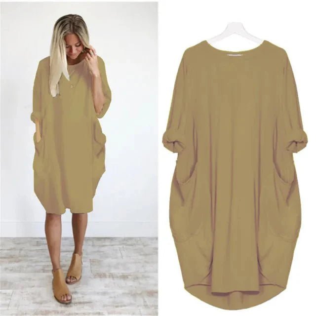 Komfortabel og elegant plus size kjole med lommer i blødt stof.