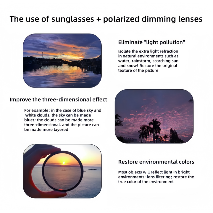 Polariserede sportssolbriller med justerbar lys & ND9 filter. Maksimal UV-beskyttelse til mænd & kvinder.
