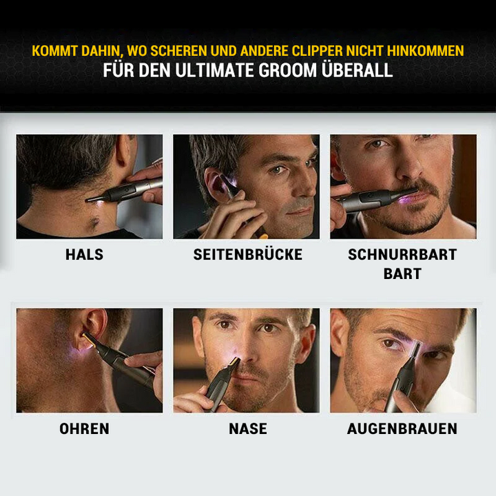 Kompakt trådløs hårtrimmer til hjemmebrug og rejser, med præcist LED-lys for alle groomingbehov.