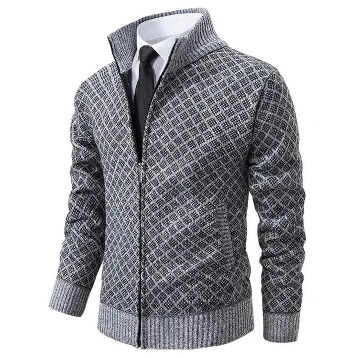Elegant herretrøje med lynlås i moderne design, ideel til stilfuld herremode og casual overtøj.