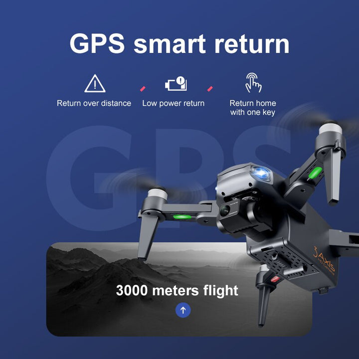 Professionel drone med dobbelt 8K-kamera, GPS, børsteløse motorer og stabilisering til udendørs luftfoto.