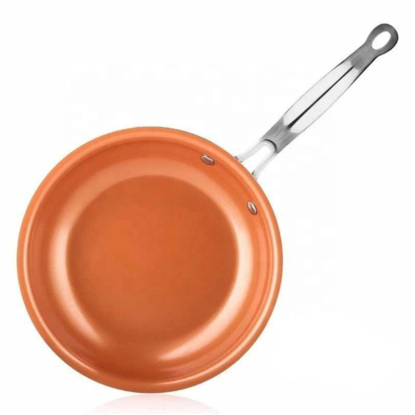 Ovnfast kobberpande med nonstick. Fleksibel stegepande til både komfur og ovn, professionelt køkkenudstyr.