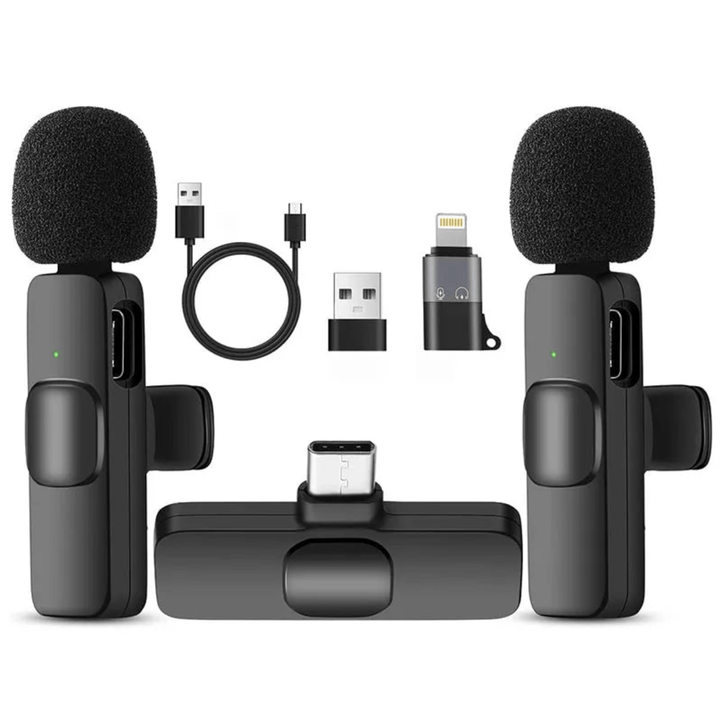 Trådløs mikrofon til iPhone, Android og laptop, sikrer professionel lyd til alle dine enheder.