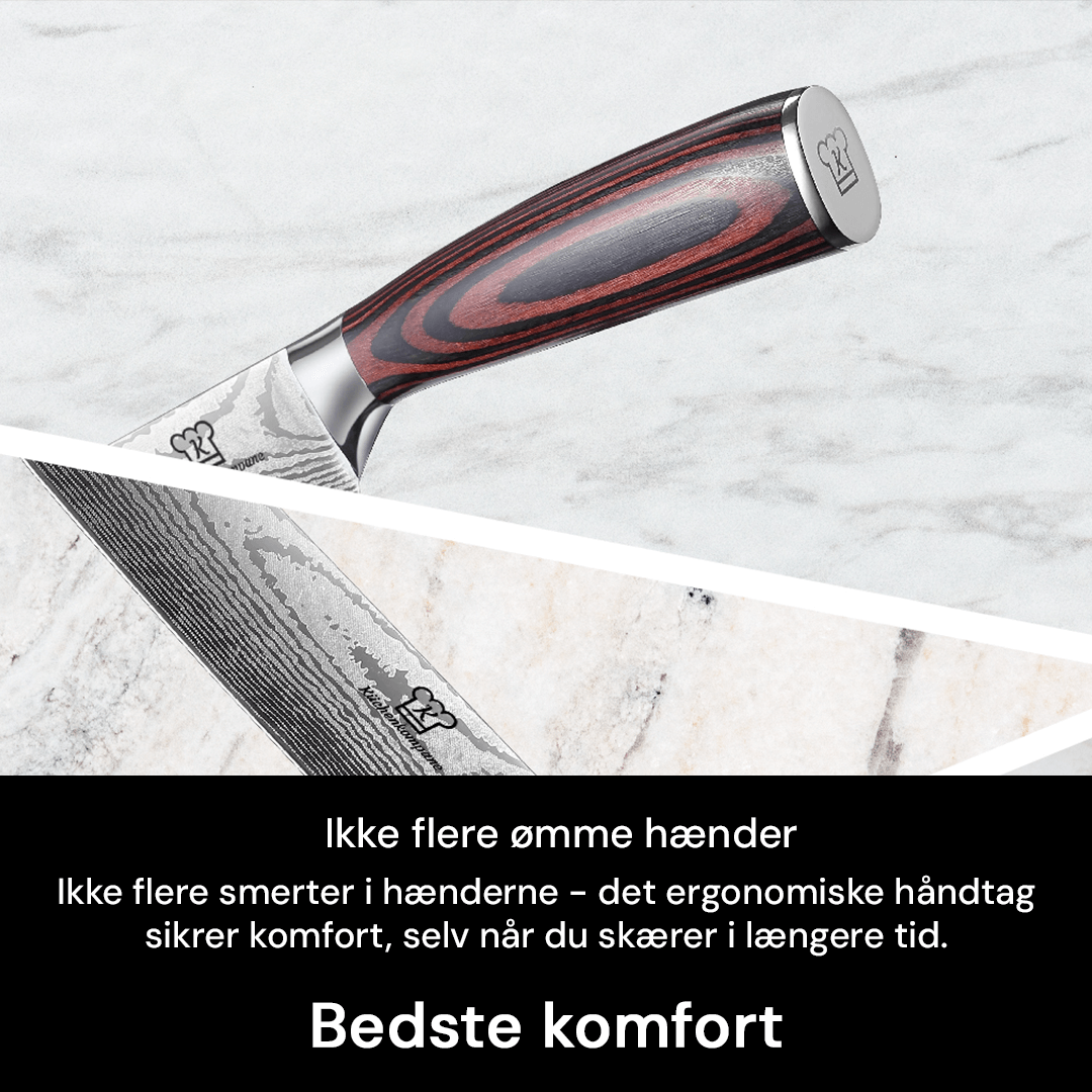 Skarpt kokkekniv, santokukniv & andre knive fra 8-dels professionelt køkkenknivsæt til madlavning.