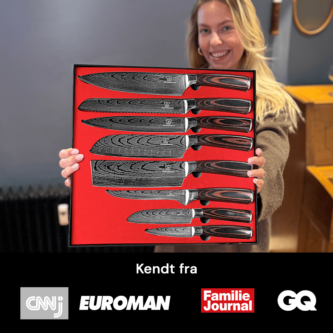 Professionelt 8-dels køkkenknivsæt i høj kvalitet med rustfrit stål for seriøs madlavning.