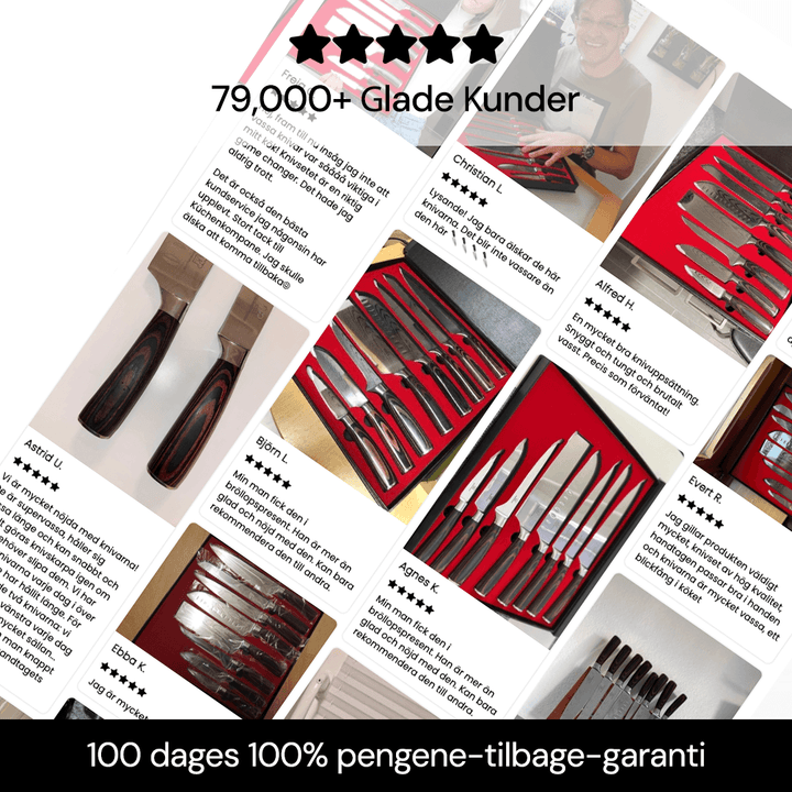 Elegante knive fra 8-dels professionelt køkkenknivsæt. Et must-have til madlavning.