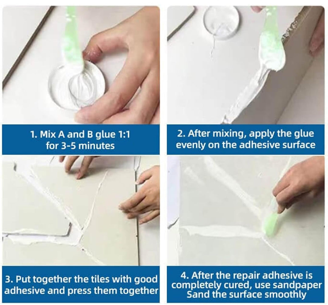 Vandfast og skimmelsikker flisereparation. Professionelt kit til porcelæn og emalje i badeværelset og køkkenet.