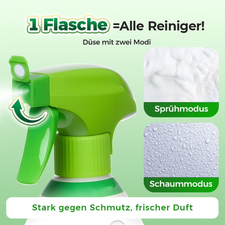 PureShine rengøringsspray i aktion på køkkenbord. Fjerner snavs let og efterlader en frisk duft.