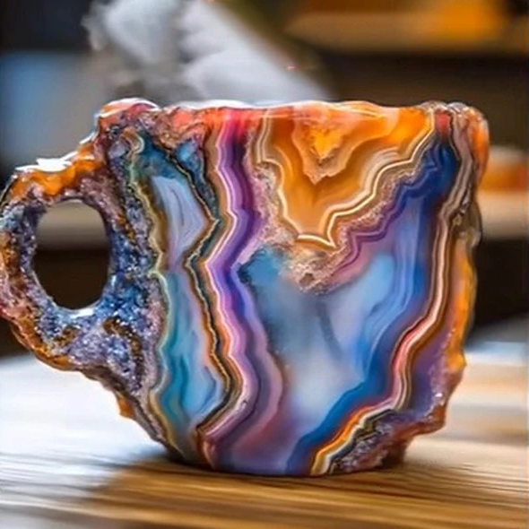 Unikt Quartzura krus med mineraldesign. En holdbar og stilfuld måde at få energi med kaffe.