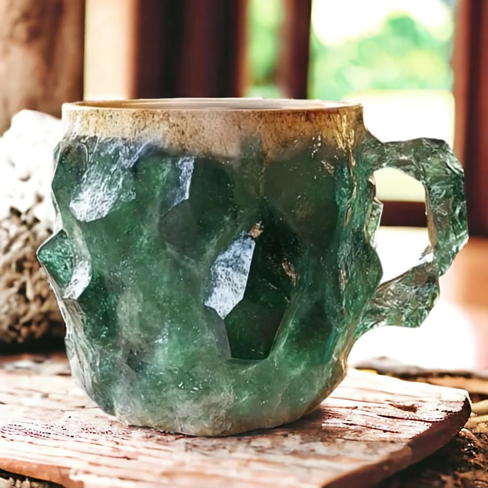 Holdbart Quartzura krus med farverigt mineraldesign. Perfekt til kaffe og et energiboost.