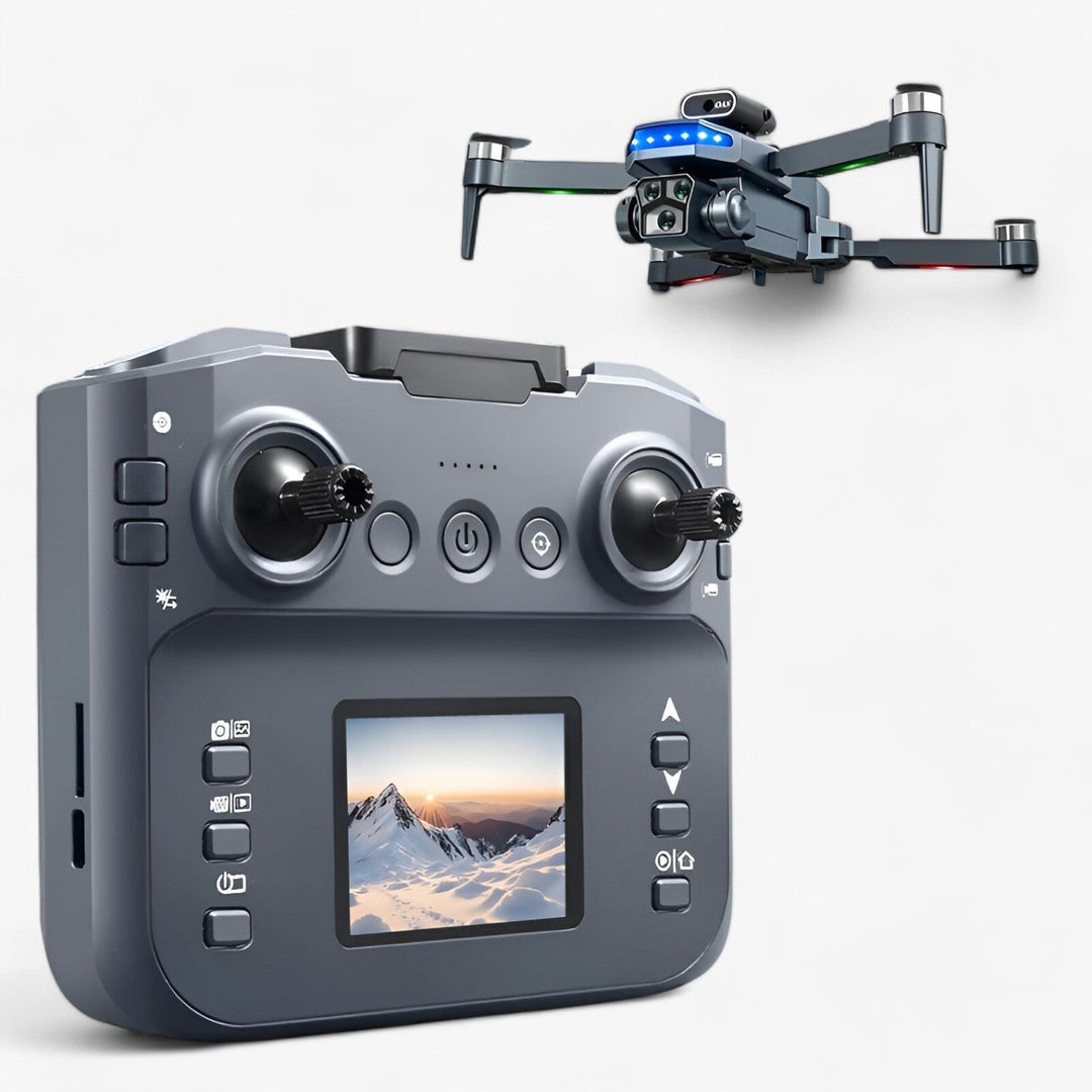 "RC drone med 8K kamera flyver i fri luft, letvægtsdesign i orange og sort, avanceret forhindringsundgåelse."