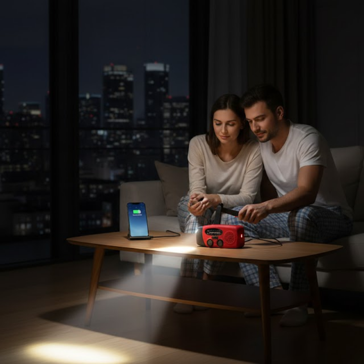 Oplad din telefon med ReadyWave nødradioens indbyggede powerbank og solpanel.